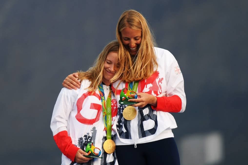 Hannah Mills and Saskia Clark with Rio gold medals